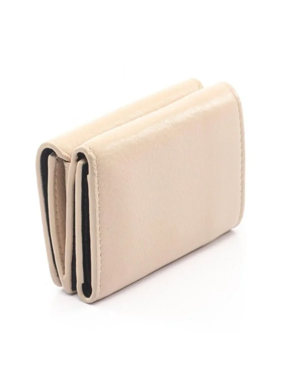 Balenciaga Trifold Wallet Everyday Mini Beige Leather Cash - Picture 2 of 8